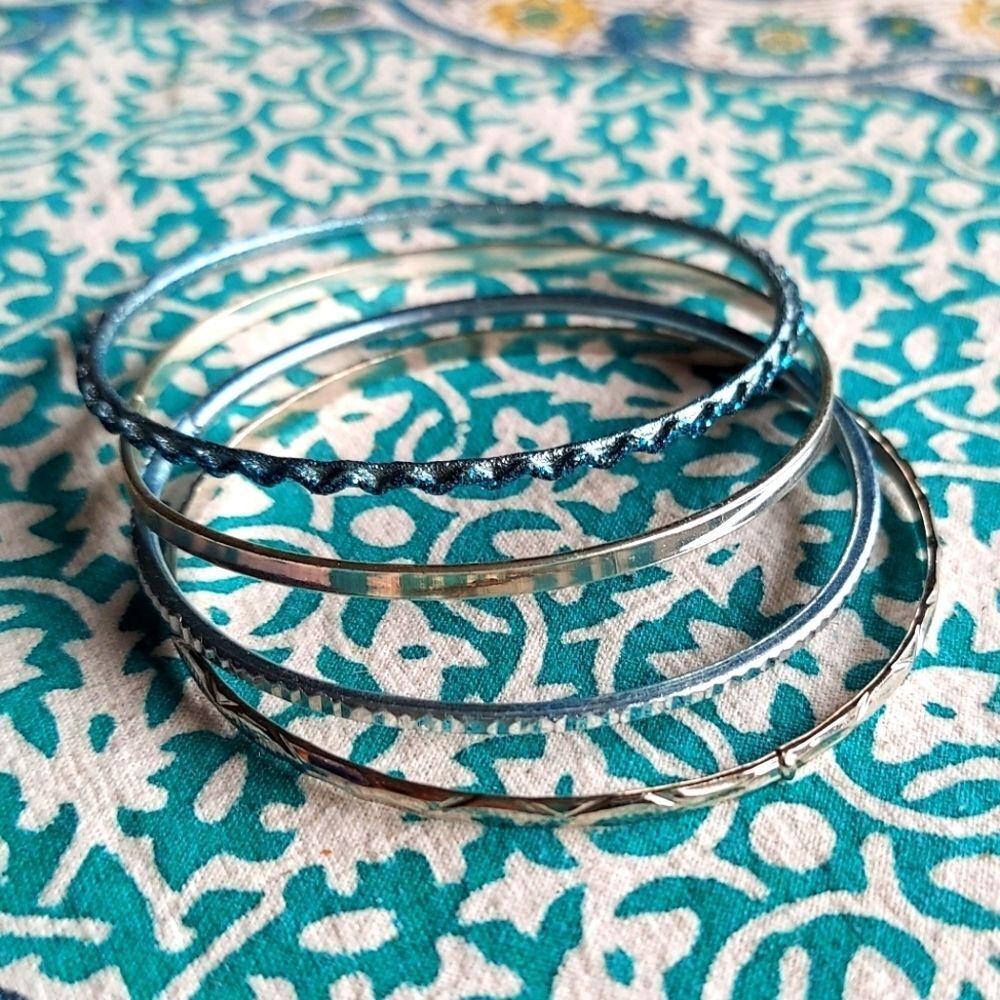 Set of 4 Blue & Silver Bangle Bracelets
